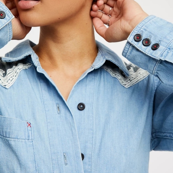 Free People Meet Me In Marfa Denim Button Down Shirt - Picture 9 of 10